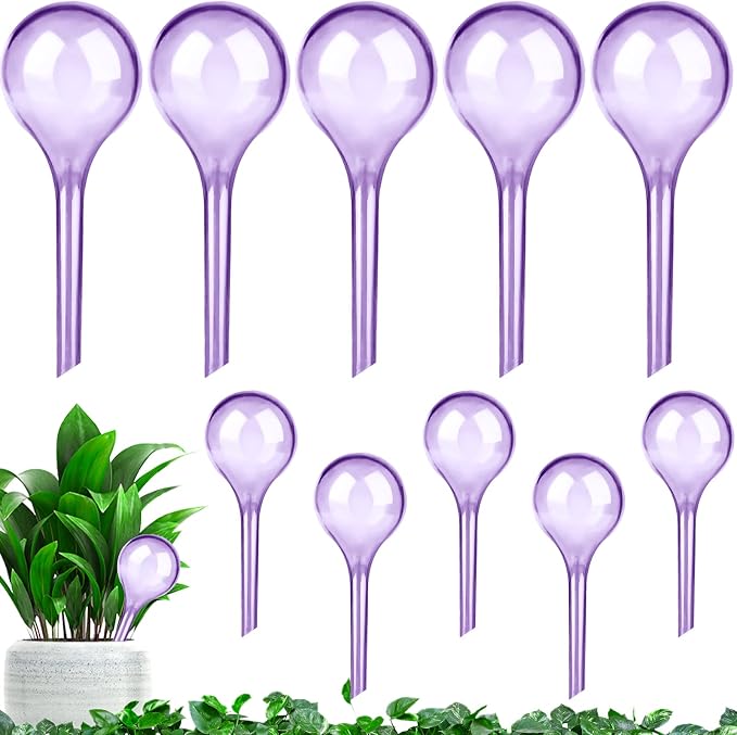 LOCOLO 10-Piece Plant Watering Globes 2 Sizes Self Watering Globes PVC Plastic Plant Watering Bulbs for Outdoor Indoor House Potted Plants Watering Bulb, Easy and Effective (Purple)