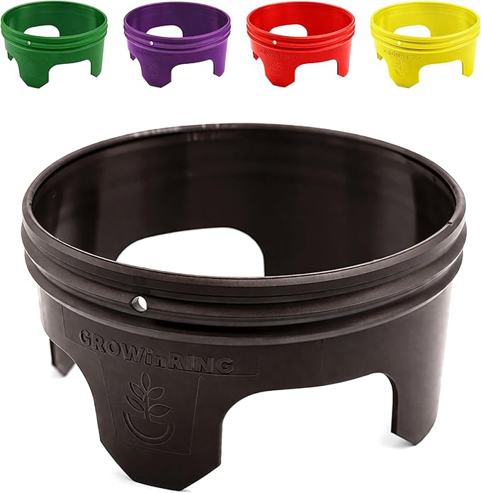 7 inch Solid Planting Grow Rings | 6 Pack Earth Brown | One-Piece Design for Deep Root Watering Veggies, Herbs & Flowers | Mulch & Soil Barrier | Deter Slugs and Cutworms | Heavy Duty | Made in USA