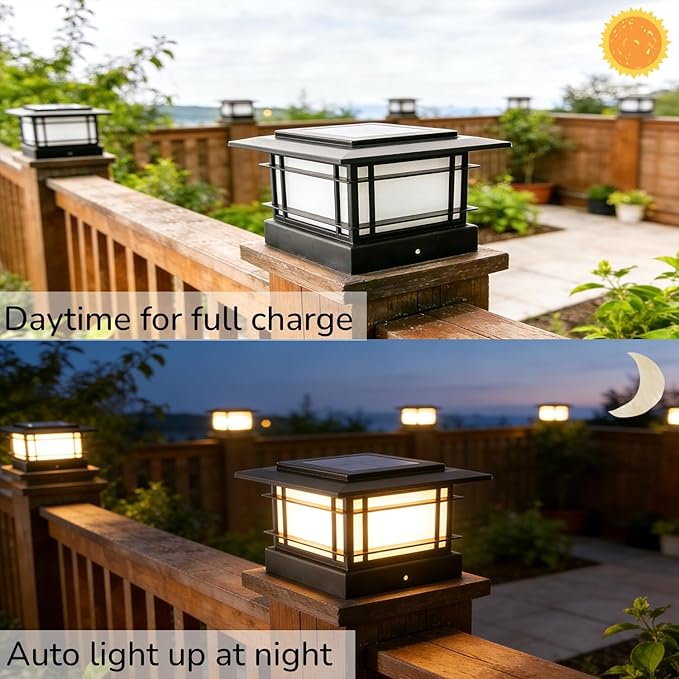 Dynaming 4x4 Solar Post Cap Lights Outdoor with 2 Color Modes, Fence Post Solar Lights Black Shell Fit for 4x4 Vinyl/Wooden Posts, High Brightness LED Lighting Decor for Garden Deck Patio, 8 Pack