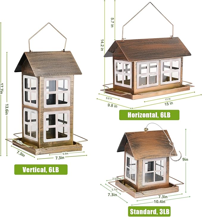 Bird Feeders for Outdoors, 6lb Large Capacity, Weatherproof | IWNTWY Bird Feeders, Heavy Duty Metal Bird Feeder for Outdoors Hanging, Weatherproof 6lb Large Capacity Wild Birdfeeder