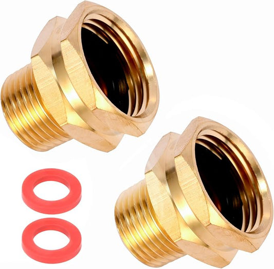 2 Pack Brass Garden Hose Adapter, 3/4" GHT Female x 1/2" NPT Male Connector,GHT to NPT Adapter Brass Fitting,Brass Garden Hose to Pipe Fittings Connect