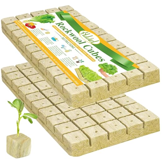 Halatool 1 Inch Rockwool Cubes for Hydroponic Growing, Rock Wool Planting Seed Starter Cubes, Clone Plugs Soilless Cultivation Seedlings Cuttings Germination Start (2 Sheets, 100 Plugs in Total)