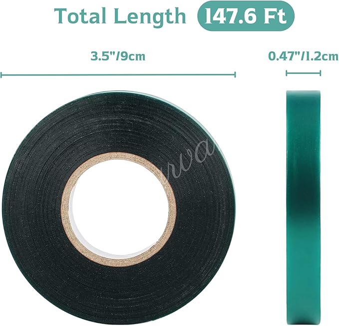 6 Rolls Stretch Tie Tape (147.6 Feet/Roll), Atarvana 0.5 Inch Garden Tie Tape (885.6 Feet in Total) Thick Plant Ribbon Stretchy Soft Vinyl Tape Garden Green Vinyl Stake for Indoor Outdoor Patio