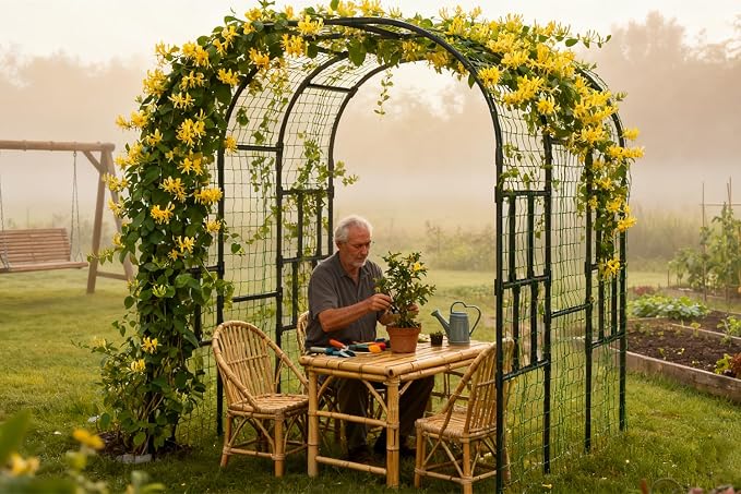 SUNYRISY Garden Arch Trellis, 118" x 79" x 87" Extra Large Garden Trellis for Climbing Plants Outdoor, Tall Archway Plant Support Garden Gazebo Outdoor for Grape Vine Vegetable Flower