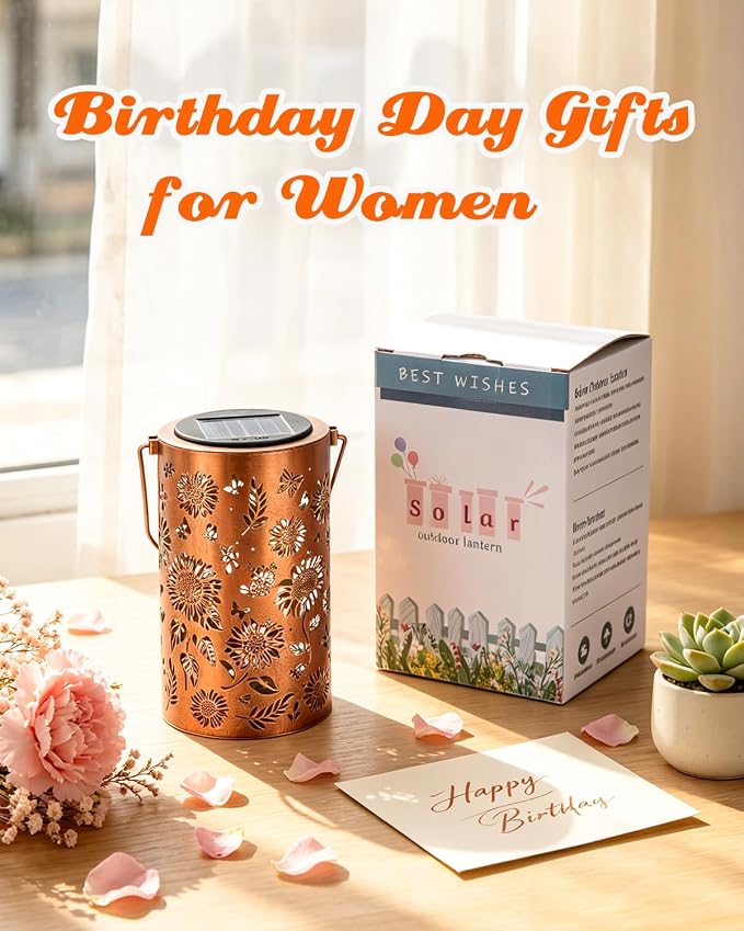 ANYTALK Birthday Gifts for Women Mom Grandma, Sunflower Solar Lanterns Outdoor Waterproof, Hanging Solar Lights for Yard, Patio, Porch, Garden Decor