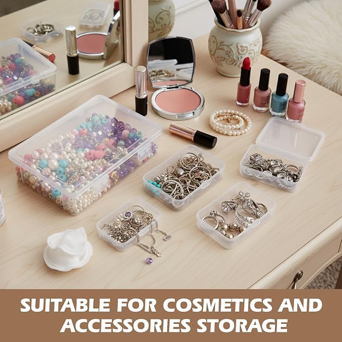24 Packs Small Clear Plastic Beads Storage Containers Box with Hinged Lid for Storage of Small Items, Crafts, Jewelry, Hardware(Multiple Sizes)