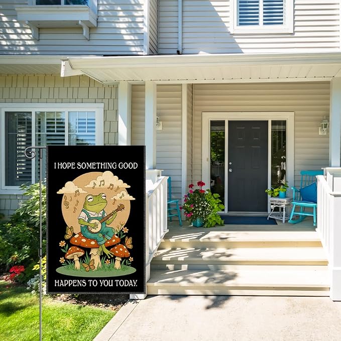 Perfectinsoy I Hope Something Good Happens To You Today Funny Garden Flag, Kindness Peace Yard Banner, Inspirational Frog Flags, Community Progress Welcome Yard Farmhouse Lawn Spring Outdoor Decor