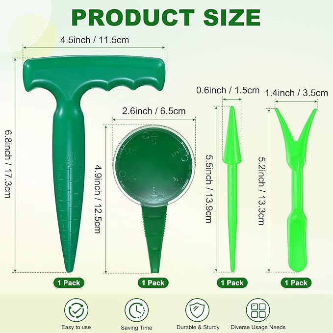 M METERXITY 1-Set Sowing Seeds Dispenser, Plastic Adjustable Hand Planter Seeder Tool Seedlings Dibber and Widger for Transplanting/Flower Planting, Small Gardening Tools [Light Green]