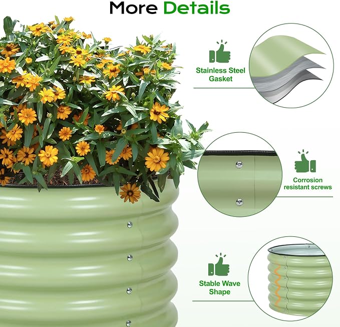 Aoodor 2 Pack 17" Tall 24" Metal Raised Garden Bed, Outdoor Planter Box and Raised Garden Kit for Vegetables, Flowers, and Herbs, Olive Green