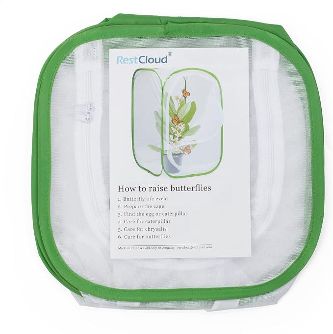 Two Doors Monarch Butterfly Habitat, Insect Mesh Cage, Caterpillar Enclosure Terrarium Pop-up (12 X 12 X 12 Inches)