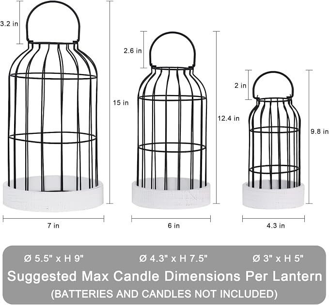 Rustic Farmhouse Lantern Decor Set of 3 Lanterns Decorative Indoor and Outdoor, Fireplace Mantle or Kitchen Dining Table - Modern Upscale Beauty for Home