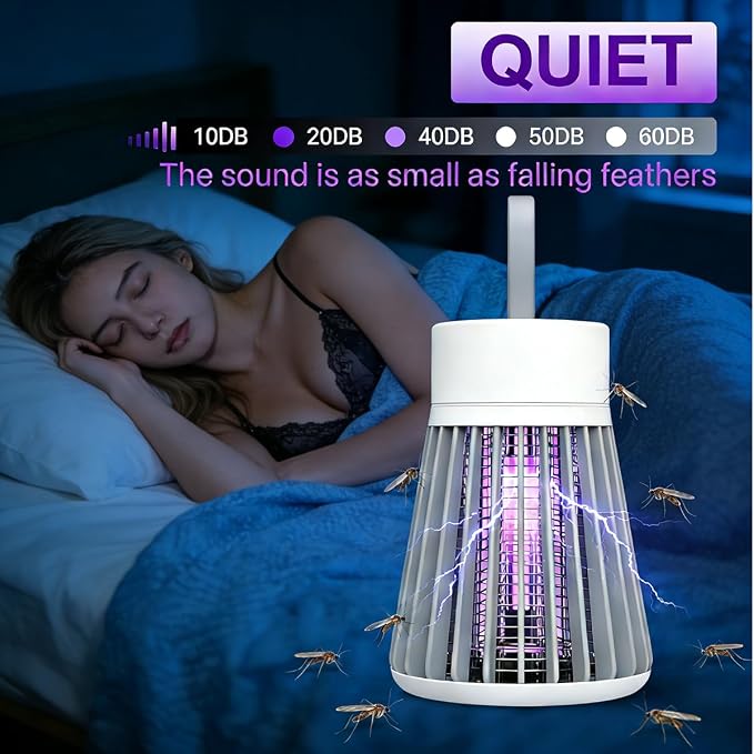 Bug Zapper Outdoor and Indoor Rechargeable 2 in 1 Wireless Mosquito Killer Lamp 1200mAh Electric Trap Ideal Bug Zapper Indoor for Patio, Home, Backyard, Yard, Garden, Campsite