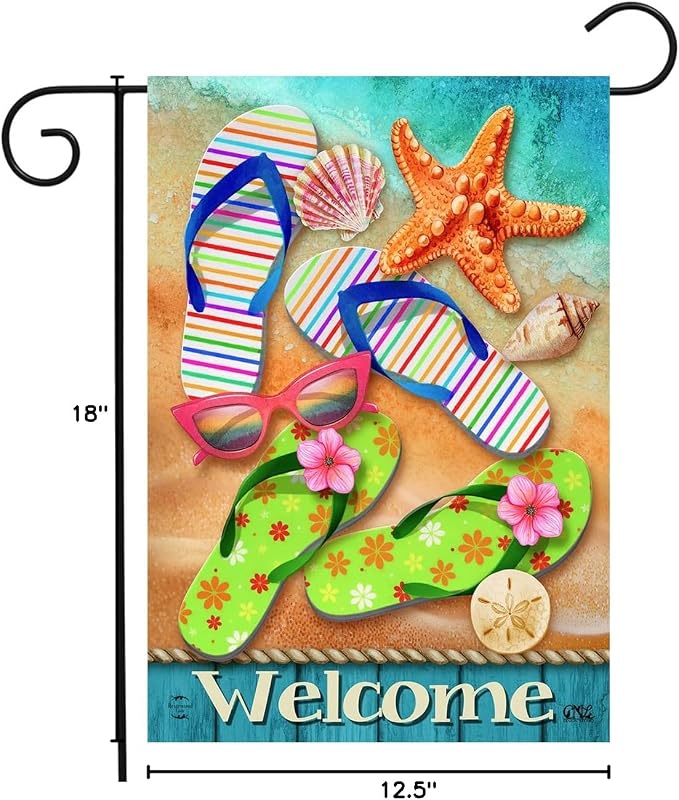 Surfside Flip Flops Summer Garden Flag Welcome Beach 12.5" x 18" Briarwood Lane