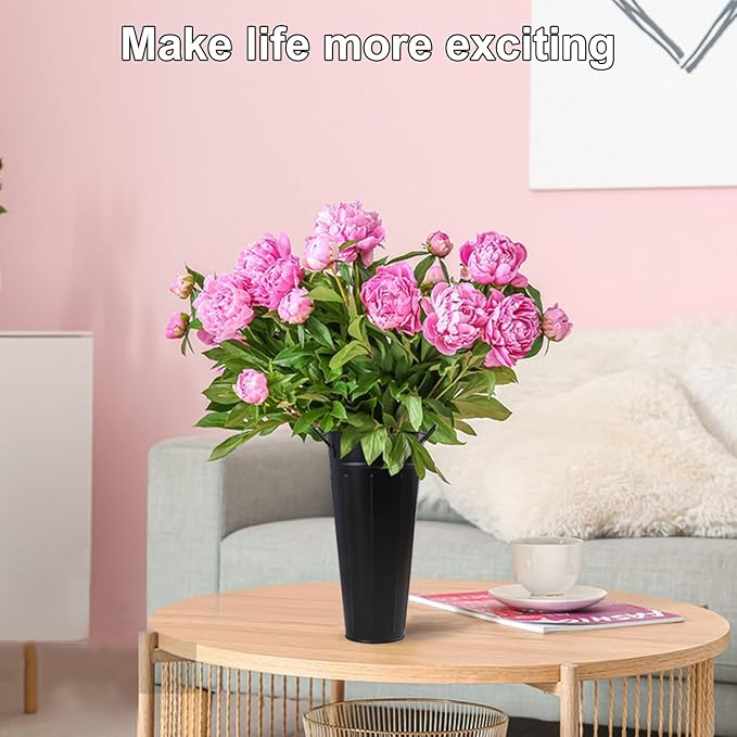 12 PCS 9 Inch Metal Flower Vase for Cut Flowers, Galvanized Metal Floral Buckets, Vintage Style Galvanized Flower Bucket for Home Décor & Wedding Centerpiece (Black)