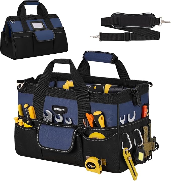 16-Inch Heavy Duty Tool Bag, 22 Pockets Empty Tool Box Organizer Storage, Soft Tote Toolbox Organization Portable Handle Carrying Work Toolbag, Father Day Gifts Men Electrician Mechanic, Blue