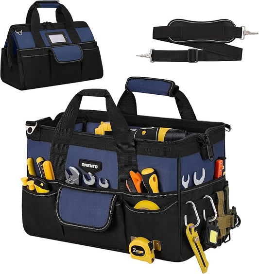 16-Inch Heavy Duty Tool Bag, 22 Pockets Empty Tool Box Organizer Storage, Soft Tote Toolbox Organization Portable Handle Carrying Work Toolbag, Father Day Gifts Men Electrician Mechanic, Blue