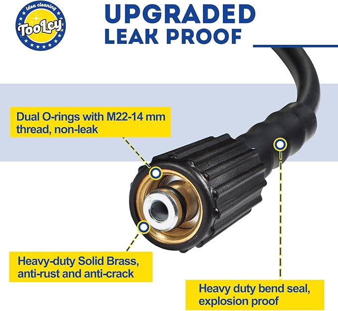 TOOLCY Pressure Washer Hose 25 ft, 1/4" Kink Resistant Power Washer Hose M22 Replacement for Ryobi, Troy Bilt, Greenworks, CRAFTSMAN High PressureWashers, 3300 PSI