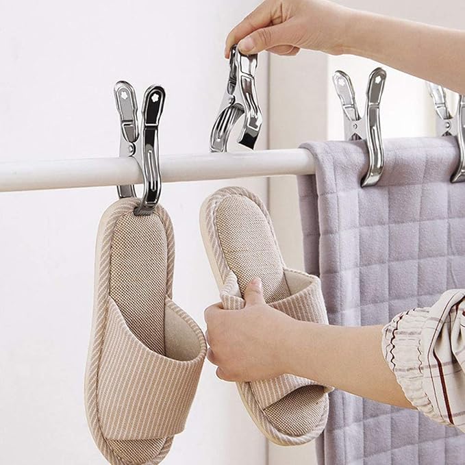 6 Pack 4.7" Stainless Steel Pool Cover Clips, Heavy Duty Pool Cover Clamps for Above Ground Pool Winter Wind Guard, Multipurpose Beach Towel Clips, Laundry Clothespins, Curtain & Quilt Clips