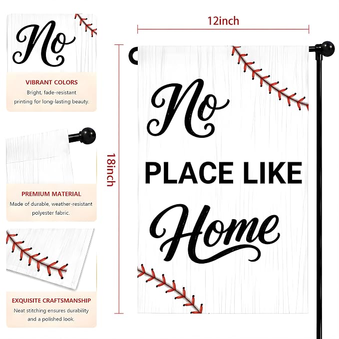 Baseball Party Favors - Baseball Garden Flag | Double Sided No Place Like Home Yard Flag | Sports Themed Party Decorations Supplies for Garden Yard Porch Patio Lawn Outdoor Outside Decor