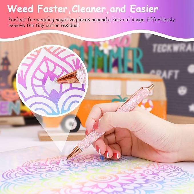 TECKWRAP Air Release Weeding Tool Pin Pen Vinyl Installation Weeding Tool for Vinyl DIY Craft Project (Glitter Pink)