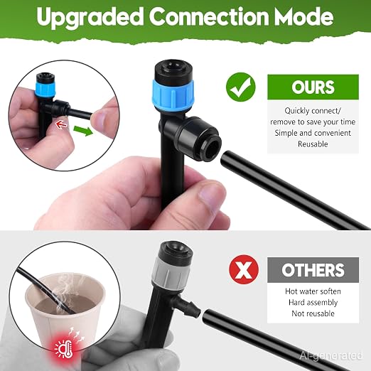 110FT Drip Irrigation System Kit, Automatic Garden Watering System Quick-Connect Adjustable Sprinklers for Raised Garden Beds, Greenhouse, Yard, Lawn, Plant with 1/2" & 1/4" Tubing and Accessories