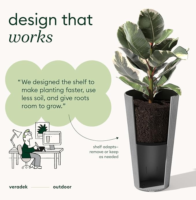 Veradek Demi Series Tall Planter for Porch, Patio, Backyard | Durable Plastic-Stone Composite Material | Modern Décor for Tall Plants, Grasses