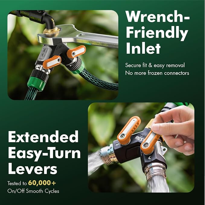 RESTMO 2 Way Garden Hose Splitter Heavy Duty Full Metal Body, Full Flow Design with Oversized Ball Valve, Y Outdoor Faucet Spigot Adapter with Extended Levers, 3/4" GHT Thread - Orange 1 Pack