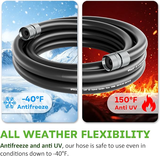 SPECILITE Garden Hose 5 ft x 5/8 in, Custom-Length Water Pipe, Heavy Duty & Flexible Hybrid Rubber Hoses, No Kink, with 3/4'' Double Female Fittings, Burst 600 PSI, for Yard, Car Wash, Farm, Reels