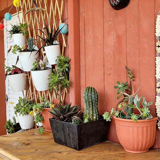 ORIMERC 6 Pack Hanging Planter Wall Planter Self Watering 5 inch Plant Pot with Hardware Vertical Planter Outdoor Indoor Plants Herb Garden Home Décor Kitchen Balcony Railing Shelf Fence (Medium)