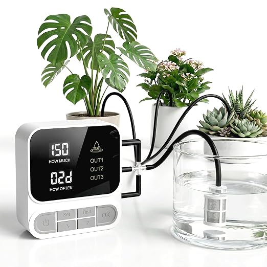 Automatic Plant Waterer for 15+ Indoor Plants, 3-Pump Independent Control Drip Irrigation System, 2600mAh Rechargeable Self Watering System with Timer, Anti-Siphon Design, HD LCD Display
