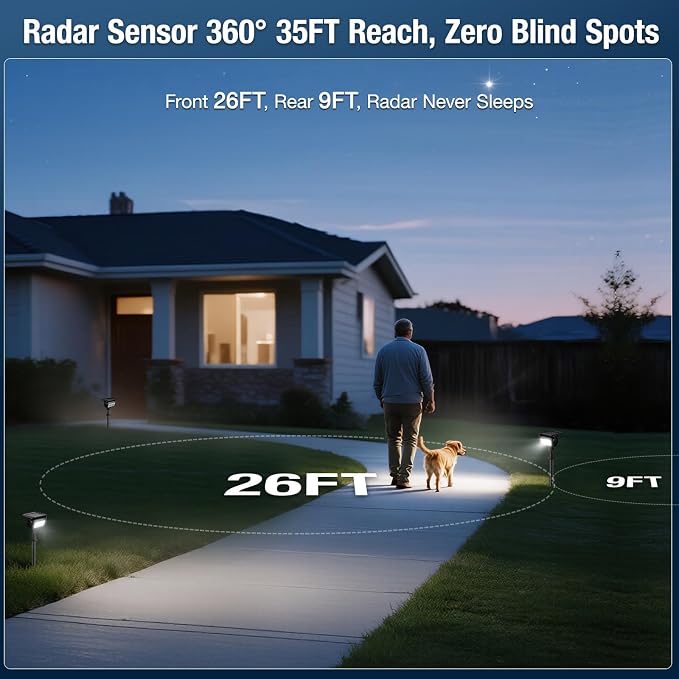 Solar Lights Outdoor, Motion Sensor Outdoor Solar Spotlights Waterproof, Outside Wall Lights, Outdoor Lights Solar Powered for Garden/Patio/Yard/Lawn/Backyard, Cold Light, 4 Packs