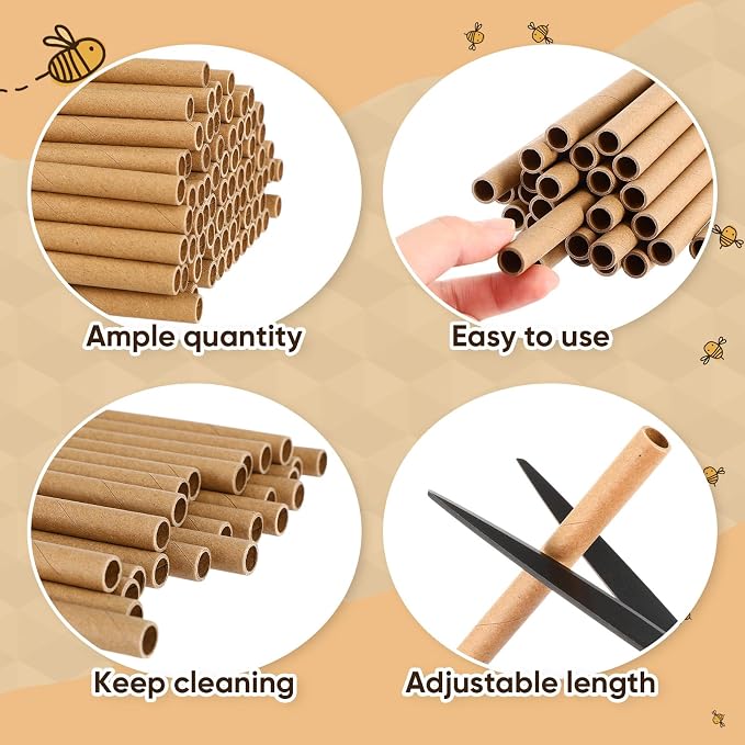 2 pcs Mason Bee House and 294 pcs Mason Bee Tubes 6 Inches Outdoor Beekeeper Cardboard Tubes Replacement Nesting Refill for Outdoors Garden Wooden Insect Hotel
