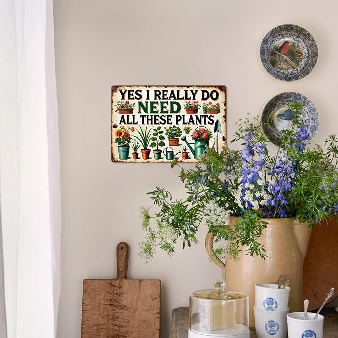 KBKBART Gardening Gifts Vintage Gardening Sign Yes I Really Do Need All These Plants Tin Sign for Home Garden Greenhouse Living Room Bedroom Outdoor Yard Backyard Decor 8X12 Inch