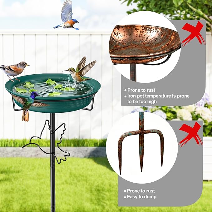 Bird Baths for Outdoors, Detachable Birdbaths for The Garden Clearance, Heavy Duty Freestanding Bird Baths, Bird Bath Bowl Spa & Birdfeeder with 5-Pronged Metal Stake Stand (Green-2)
