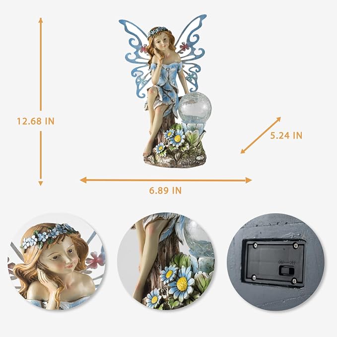 Suyorpe Garden Fairy Statues Solar Outdoor Decor - Fairy Garden Accessories, Fairies Figurine for Outside Gifts,Resin Ornaments for Patio Yard Lawn