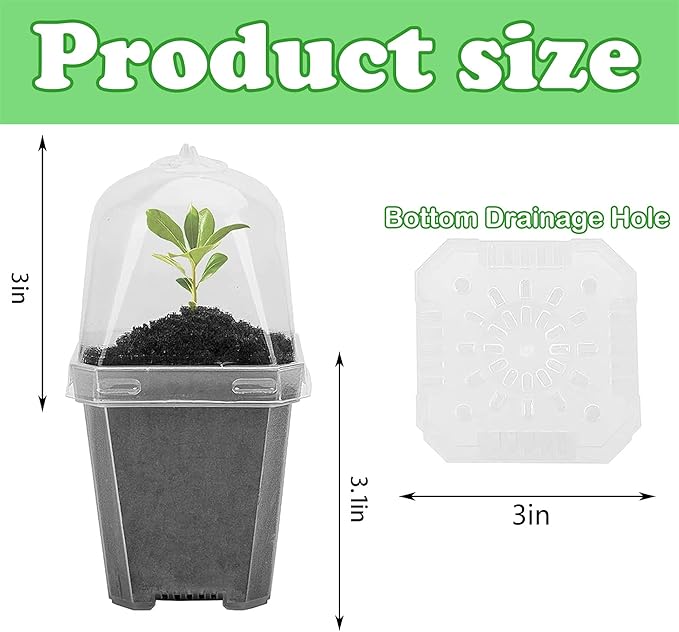 EBaokuup 50 Pcs Clear Plant Nursery Pots with Humidity Dome-4" Reusable Plastic Gardening Pot with Labels-Small Seed Starting Pots for Seedlings,Vegetables,Succulents,Cuttings