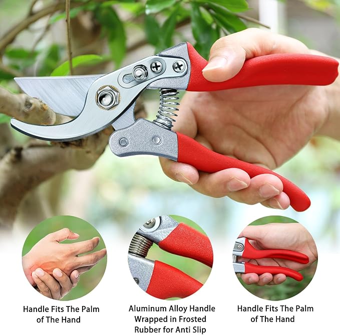 Kynup 8.6" Professional Pruning Shears for Gardening, SK5 Stainless Steel Garden Hand Pruners for Heavy Duty Clean Cuts 4X Easier, Garden Scissors for Arthritis Left Handed, Secure Safety Lock