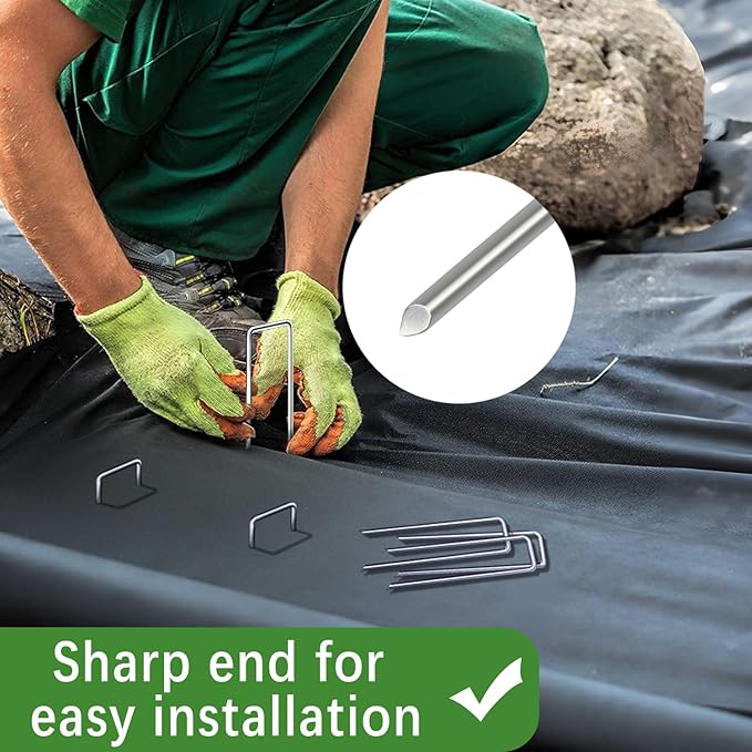 150 Pack Landscape Staples 4 Inch 12 Gauge Garden Stakes Galvanized Garden Staples Pins Anti-Rust Ground Stakes for Weed Barrier, Irrigation Tubing, Yard Lawn, Landscape Fabric