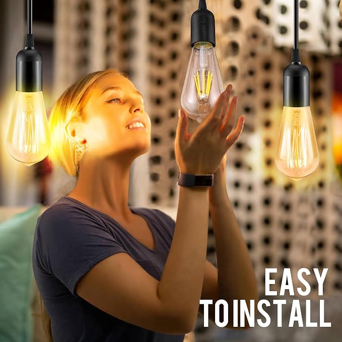 2Pack Plug in Hanging Light Kit, E26/E27 Vintage Hanging Lights with Plug in Cord, Retro Pendant Light Fixture, 12FT Cord with On/Off Switch, Black