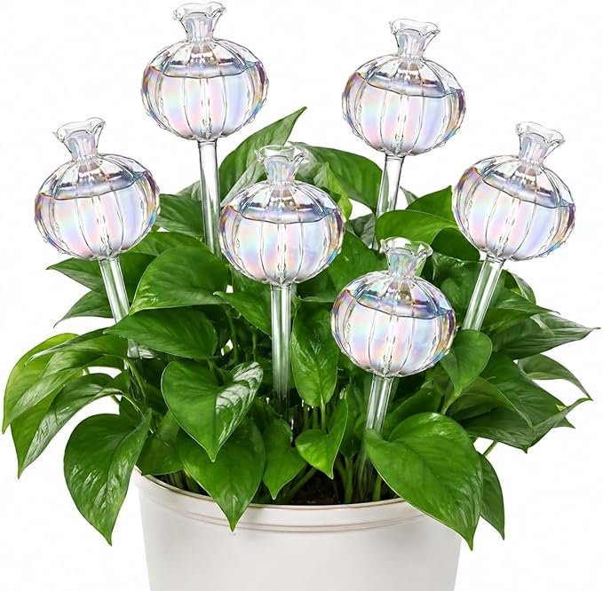 6 Pcs Plant Watering Globes, Glass Self-Watering Globes, Guava-Shaped, Automatic Irrigation Bulbs for Indoor Outdoor Potted Plants