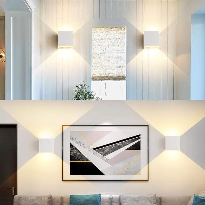 2 Pack LED Outdoor Wall Lights Exterior/Interior 3 Colors Adjustable 15W Wall Light Fixture IP65 Waterproof Porch Exterior Wall Sconce Modern Outdoor Lighting Square Aluminum White Up and Down Lights