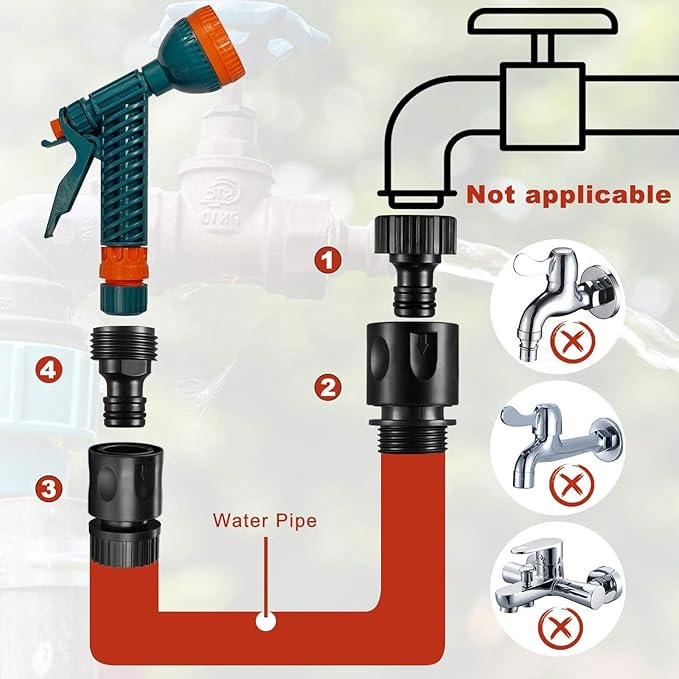 16 Pieces Garden Hose Quick Connector 3/4 Inch Plastic Water Hose Fittings Male and Female Connectors End Adapters with 10 Pieces Rubber Gaskets(Black)