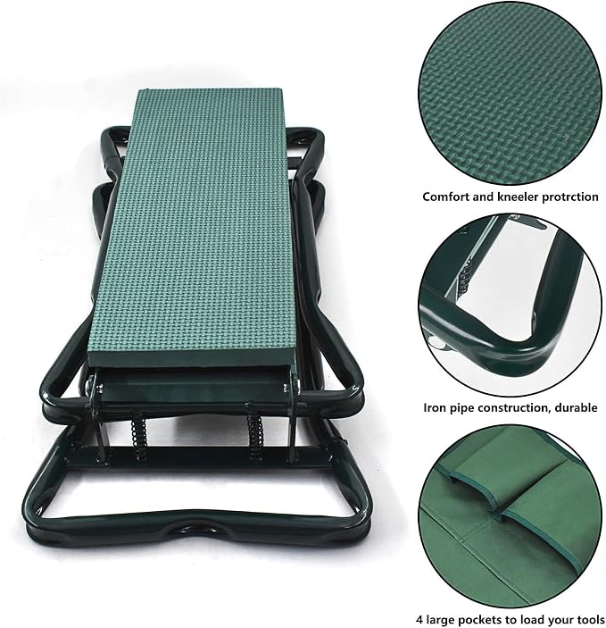 Garden Kneeler Seat Portable Garden Folding Seat EVA Foam Pad with Tool Bag Pouch