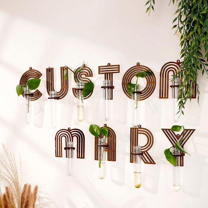 Wood Letter Wall Propagation Station Lightweight Decorative Plant Holder for Small Cuttings, Letter W Removable Adhesive Wall Decor for Bedroom, Nursery, Office