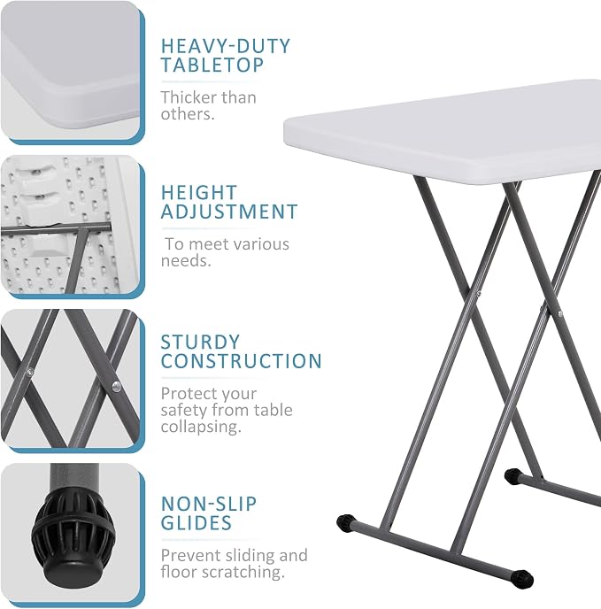 SUPER DEAL 2.5 Foot Plastic Folding Table, Indoor Outdoor Portable Heavy Duty Adjustable Height Kitchen or Camping Barbecues Picnic Party Tray Table, White