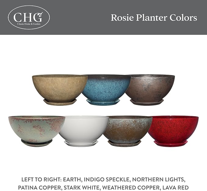 Classic Home and Garden by Growscape Rosie Modern Planter w/Drainage - Contemporary Planter Bowls - Shallow Round Vases for Small Plants - Versatile Indoor & Outdoor Pots (10” Northern Lights)