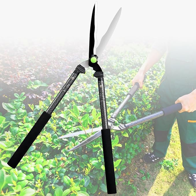 Sharp Hedge Clippers Shears Clean Cuts - 2×Leverage Long Handles for Effortless Trimming,Teflon Coated Anti-Slip Cutting Wavy Blades,Lightweight Hedges Shears for Gardening Yard Shaping Shrubs Bush