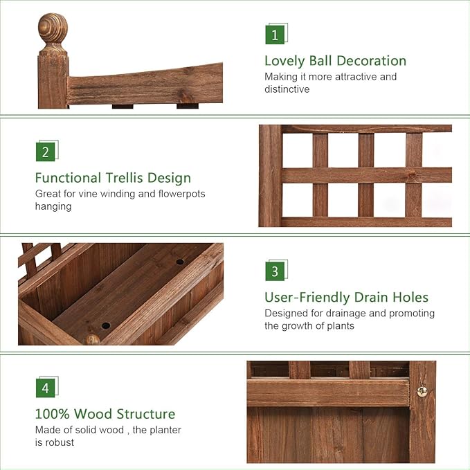 Giantex Set of 2 Wood Planter Free Standing Plant Raised Bed with Trellis for Garden or Yard (25" Lx11 Wx30 H)