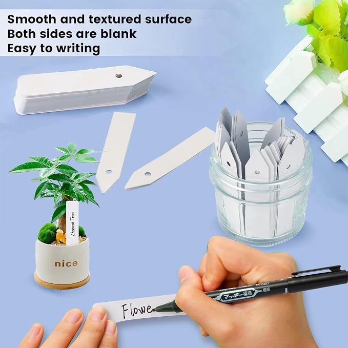 Plant Labels, 3-Inch Plant Markers,100Pcs Plant Tags, Plant Labels for Seedlings, Garden Labels with Pen for Identifying Seedlings, Flowers and Vegetables, White, Waterproof