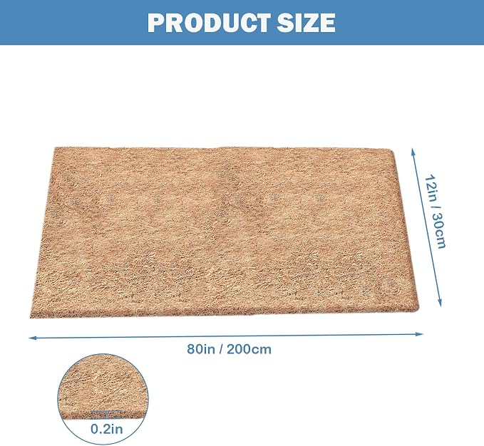 16x80 Inch Natural Coco Liner Roll Coconut Coir Liner for Planters, Coconut Fiber Mat, Flower Basket Garden Decor, No-Slip Ice and Snow Carpet Mats Reptile Animal Pet Pad Liner